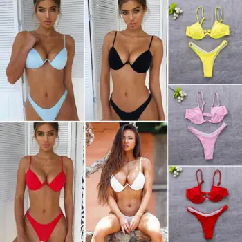 GLANE Seksi Bayanlar Bikini Setleri Bandaj Şınav Yastıklı Sütyen Mayo Kadınlar Mayo Banyo Beachwear S-XL