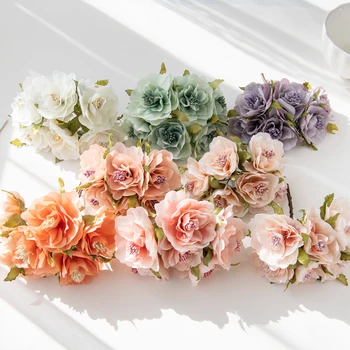 6 ADET Düğün Buket Karalama Defteri Noel Dekorasyon Çelenk Ev Bahçe İpek Ercik Kiraz DIY Hediye Şeker Kutusu yapay çiçekler