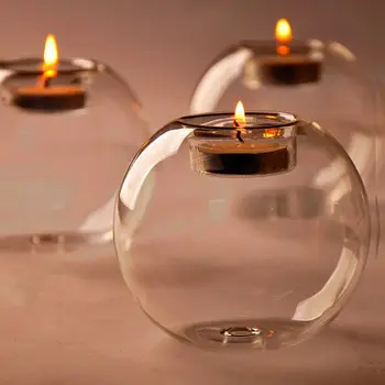 Avrupa tarzı yuvarlak içi boş cam düğün için mumluk şamdan ince şeffaf kristal cam şamdan yemek ev dekor