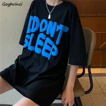 Mektup Baskılı T-Shirt Kadın Kısa Kollu Tüm Maç Öğrenciler Harajuku Retro Yüksek Sokak Gevşek Rahat Ulzzang Dış Giyim Tops BF Yeni
