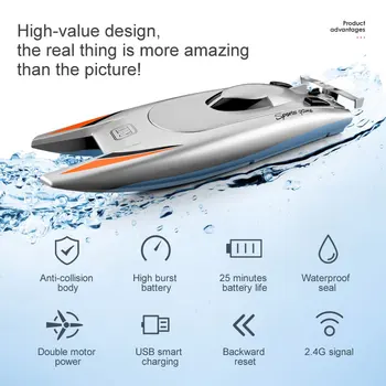 RC Oyuncak 2.4 G RC Yüksek Hızlı Yarış Teknesi Su Geçirmez Şarj Edilebilir Model Elektrikli Radyo Uzaktan Kumanda Sürat Teknesi Hediyeler Oyuncaklar boys için