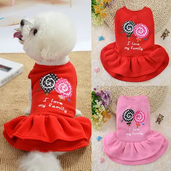 Sevimli Köpek Elbise Köpek Giysileri Küçük Köpekler İçin Moda Pembe Kırmızı Köpek Etek Sevimli Kolsuz Prenses Elbise Yavru Pet Kedi Pamuk Kostüm