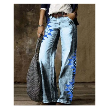 Pantolon 3d Kelebek Vintage Moda Desen Baskı Cepler Casual Kadınlar Yeni Zarif Gevşek Yüksek Bel Geniş Bacak Uzun Pantolon
