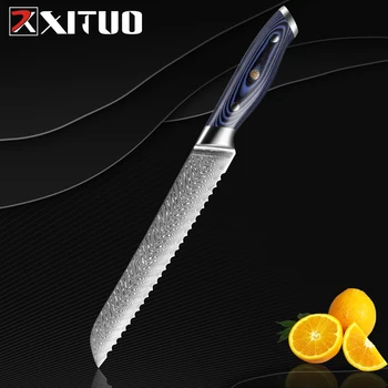 XITUO 8 inç Şam Çelik Tırtıklı Ekmek Bıçağı Mutfak Bıçakları Kesici Ekmek Peynir Kek Pişirme araçları G10 Kolu