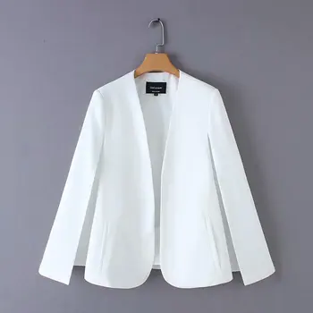 2019 Kadın zarif siyah beyaz renk v boyun bölünmüş rahat pelerin ceket ofis kadın giysisi dış giyim takım elbise ceket açık dikiş üstleri CT237