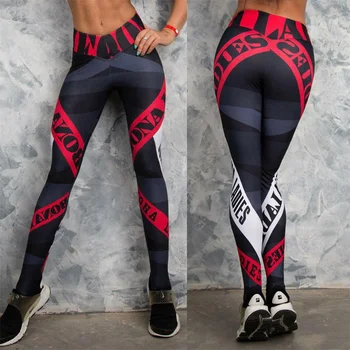 Kadın 3D Mektup Baskı Seksi fitness pantolonları Ince Sıska Egzersiz Leggins Yüksek Bel Aktif Elastik Spor Leegings Pantolon